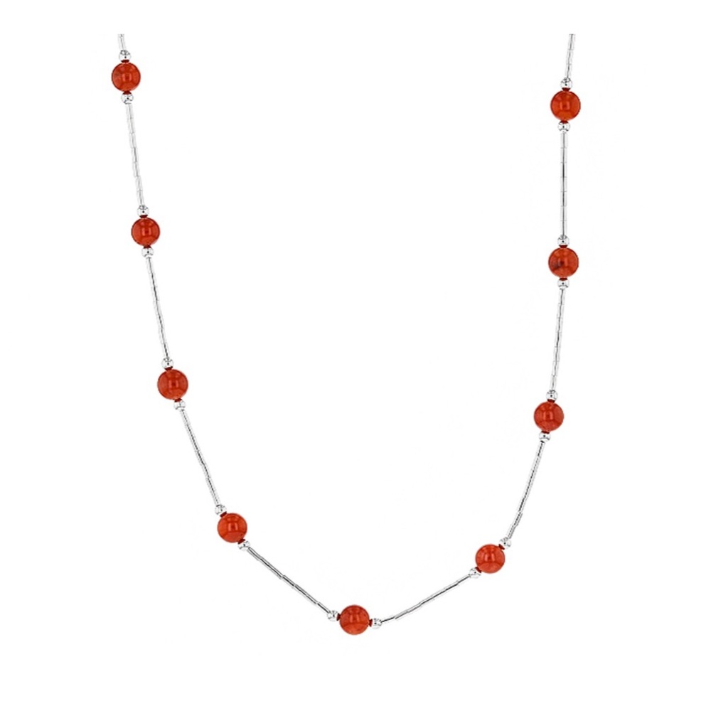 Red Coral Liquid Sterling Silver Necklace 18”